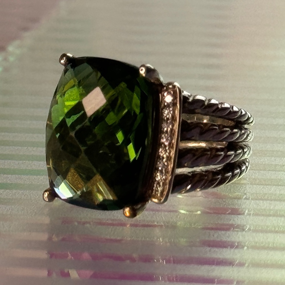 David Yurman Wheaton Green Prasiolite Diamond Pave Sterling Silver 925 16x12mm